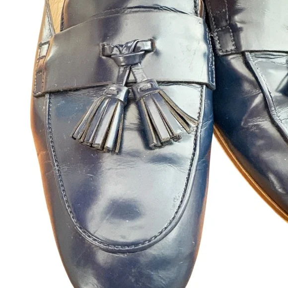 shoes J. CREW 8 navy leather mules slip-ons tassels - Picture 7 of 14